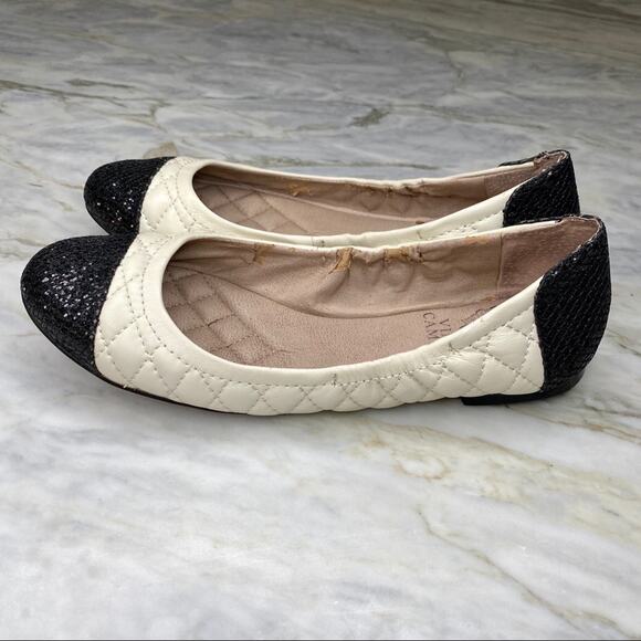 VINCE CAMUTO Quilted Leather Glitter Cap Toe Ballet Flats Size 6 - Picture 2 of 4